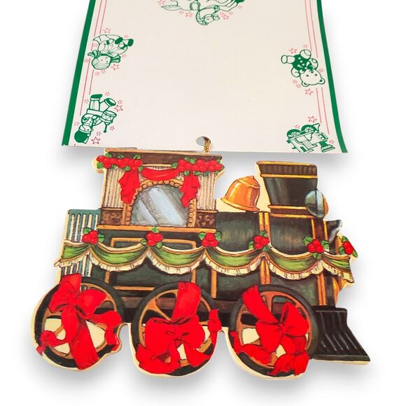 VTG 80s Montgomery Ward Christmas Train Ornaments Set of 5 Wood Diecut NOS - Picture 16 of 16